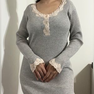 Vintage 90s Victoria’s Secret ribbed lace cotton slip dress